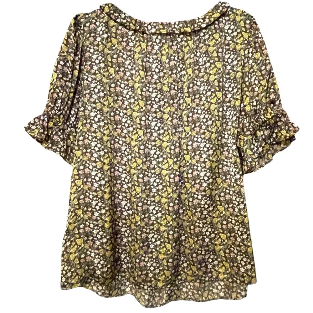 J.Crew Ruffle Featherweight Satin Scoop Neck Top in Floral Stripe‎ Cottagecore M